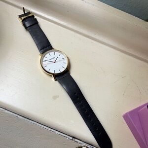 Nixon Gold and Black Leather Watch (Bring it, The Porter) *needs a battery